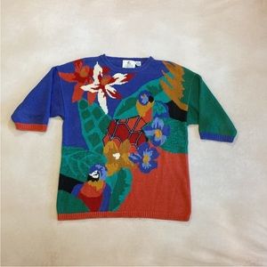 Vintage Multicolor Parrot Sweater Campus Casual Size Small
